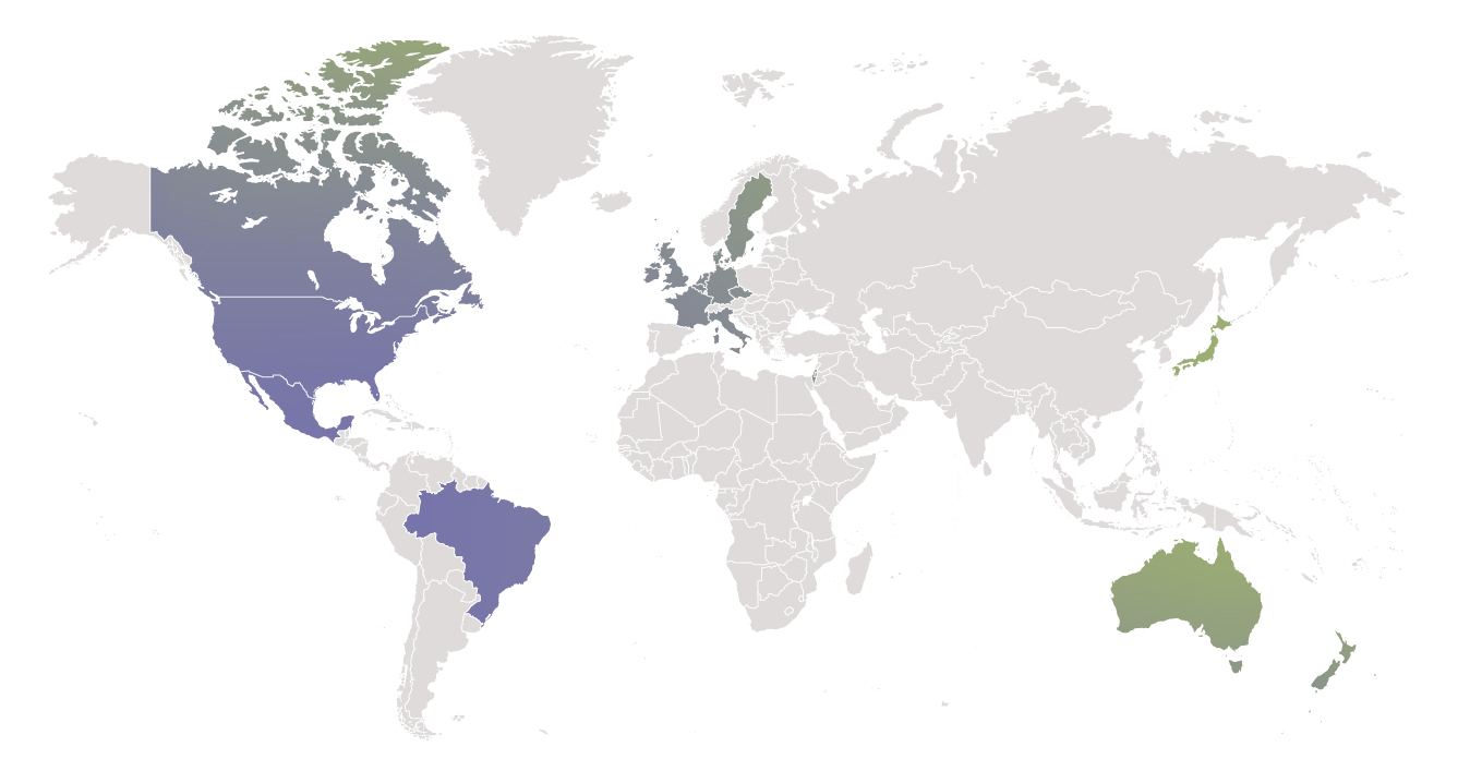 Global map depicting where Usona collaborates around the world.